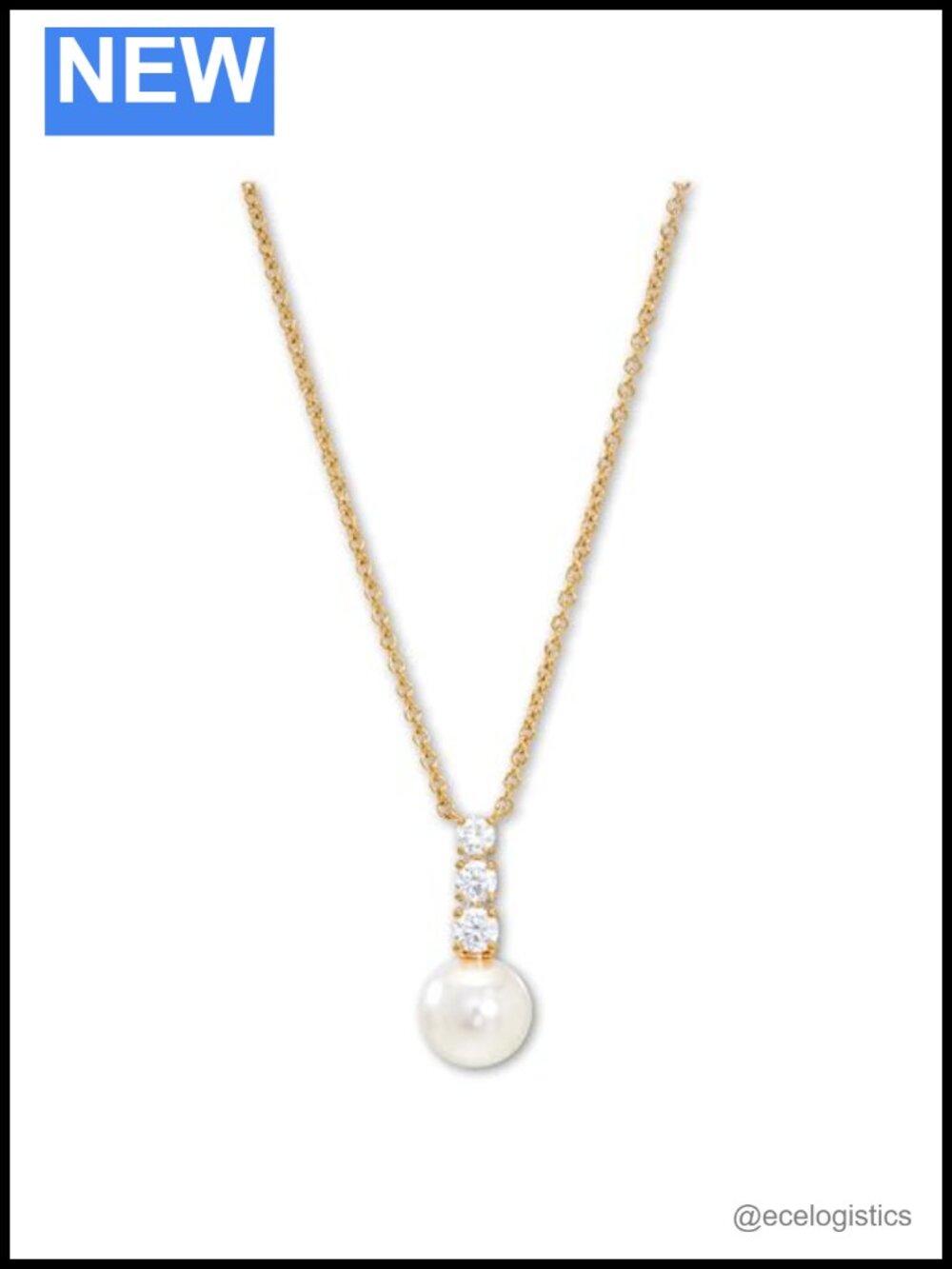 Pearl Drop Necklace Cubic Zirconia 18K Gold Plated Adjustable